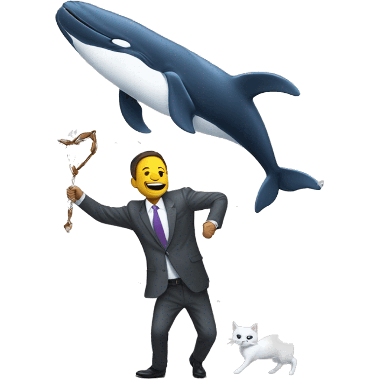 A whale CEO in a business suit being harpooned by a cat in a hoodie emoji