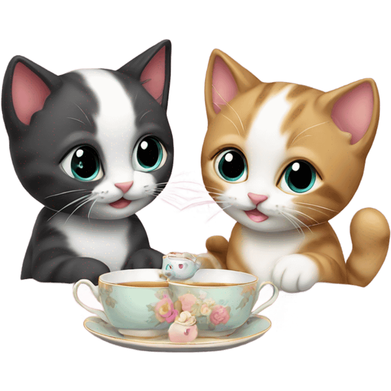 2 kittens having a tea party  emoji