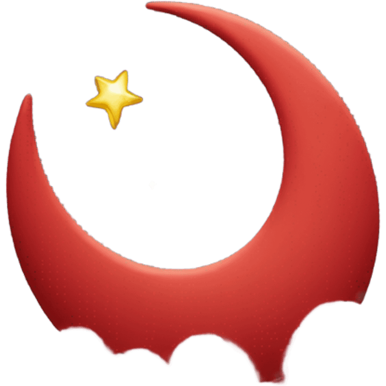 red minimalist  crescent moon with sparkly white clouds emoji