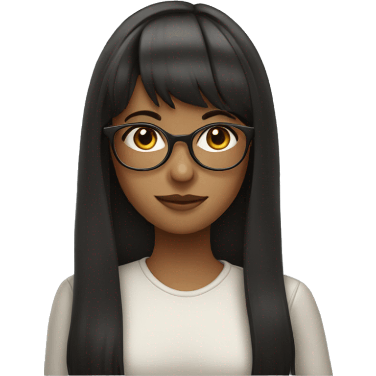 girl with long dark hair with bangs and hazel eyes and glasses emoji