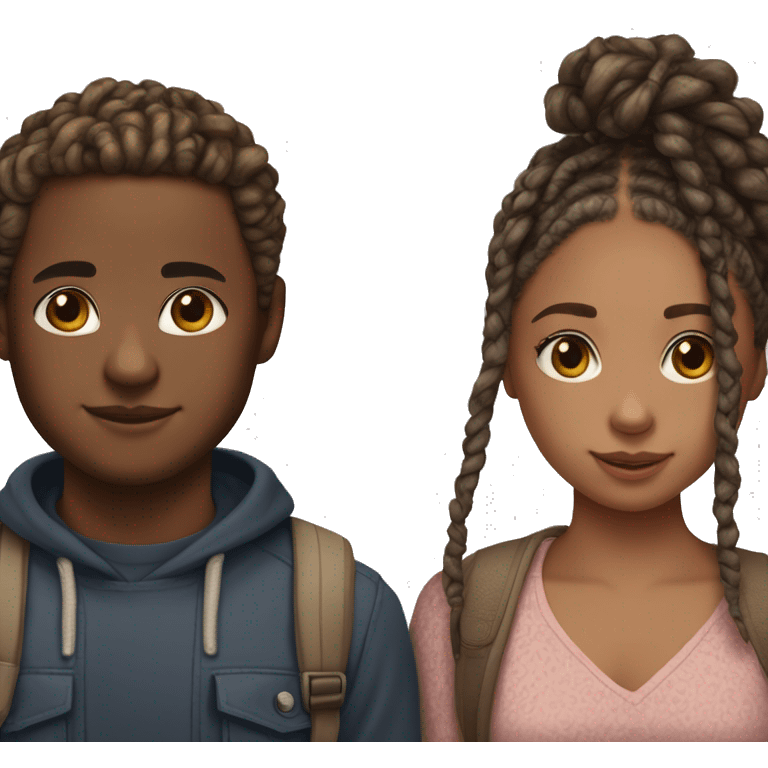 Realistic black girl with box braids and light skin boy with short curly hair and a short beard hugging emoji