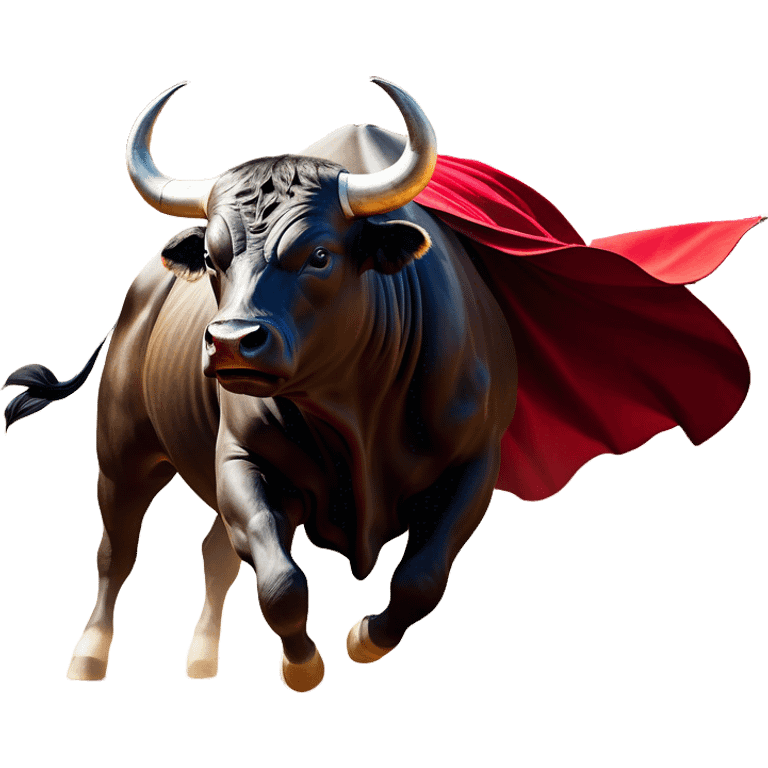 ​Cinematic Realistic black charging bull, against a matador depicted in a flowing red cape, captured in the dramatic moment of confronting a charging bull in a traditional bullring, rendered with dynamic motion and dramatic lighting that encapsulates the intensity and artistry of the spectacle, emoji