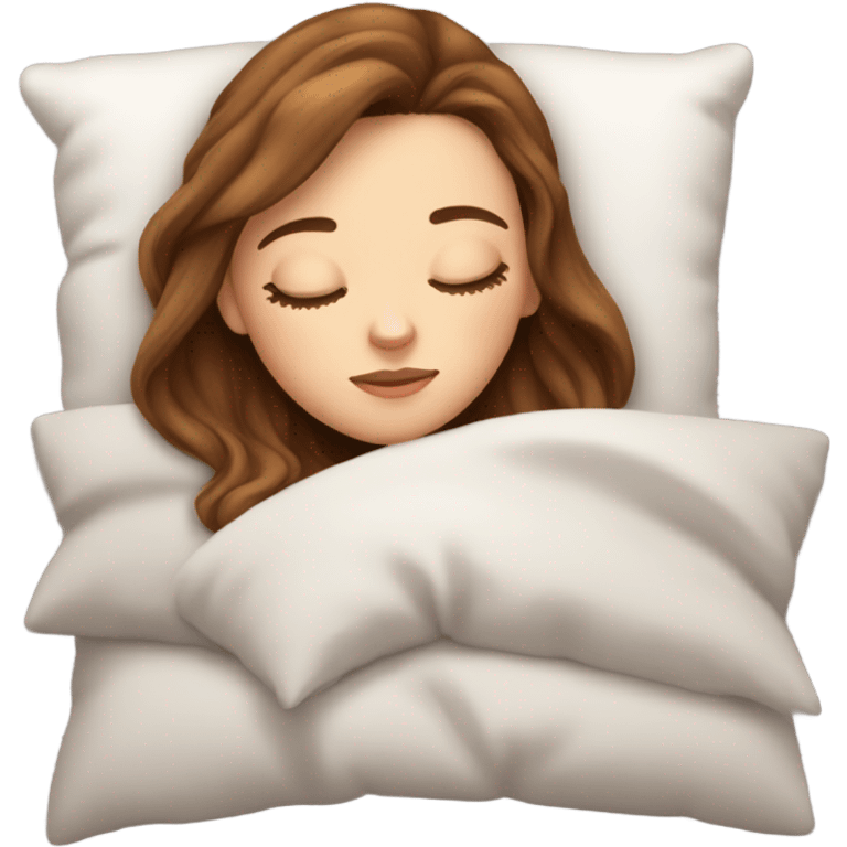 White girl with frekles Brown straight hair sleeping peacfully on a pillow  emoji