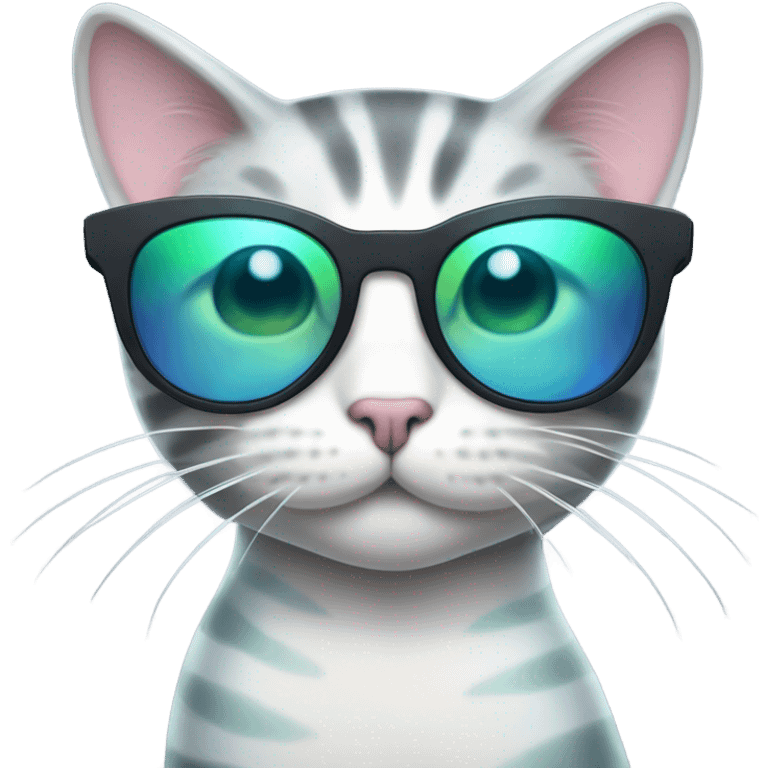 White and gray tabby cat with a tail of a merman and wearing sunglasses emoji