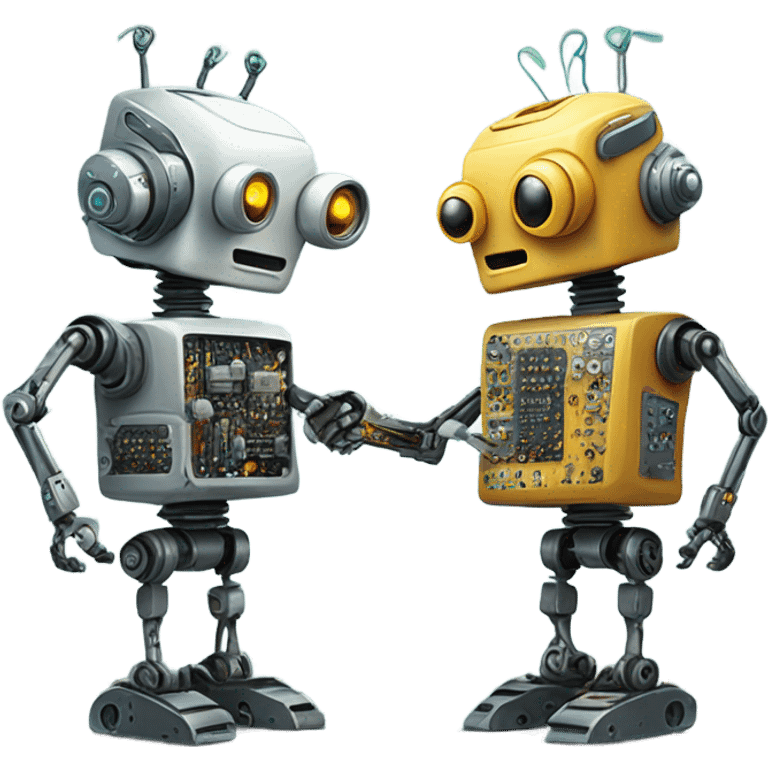 Two robots. One robot is performing surgery on the other robot's head.  emoji