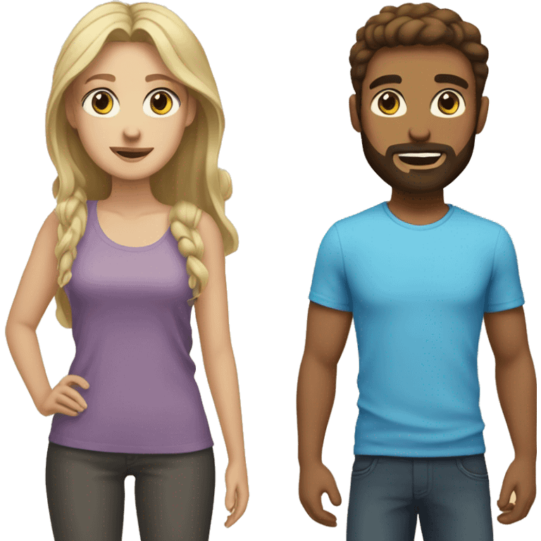 blonde young adult male with blue eyes and a brown beard  and brunette young adult female with brown eyes  emoji