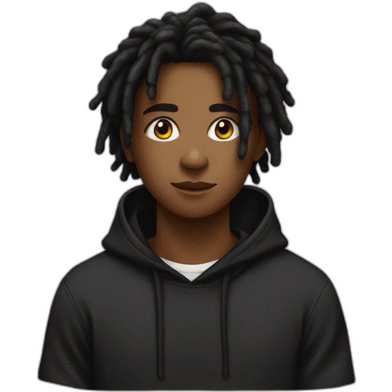 A black teenager with dread locks in the back wearing a black hoodie emoji