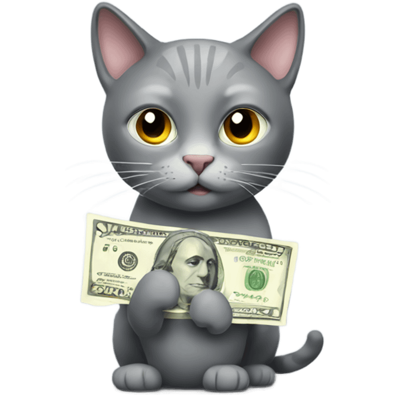 Gray cat with money emoji