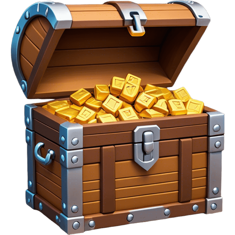 Clash of Clans aesthetic: Cinematic Playful Pixel 3D Treasure Chest Portrait Emoji, rendered in a 3D vector-style similar to standard emojis with minimal shading and bold, simplified shapes. A compact, distinct form with signature details, softly glowing with a pixelated adventure charm. Simplified yet unmistakably iconic, highly detailed and consistent, glowing with a soft radiance and high shine. Stylized with a touch of classic pixel-art charm and a soft glowing outline, capturing the essence of a beloved gaming relic with a friendly, playful manner! emoji