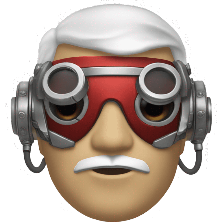 Red skin male cyborg head with white goatee and silver steampunk goggles emoji