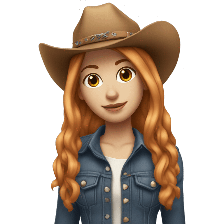 White skin, woman, feminine, 21 year old,straight hair , ginger coloured hair, beautiful, British, stylist, aesthetic, side and bangs, sensual looking, full body, complete body figure,slim, she’s wearing a cowboy outfit emoji