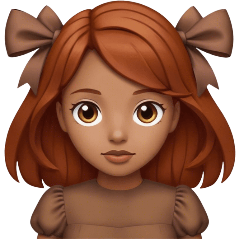 girl with reddish blunt hair and with and 2 bows brown dress emoji