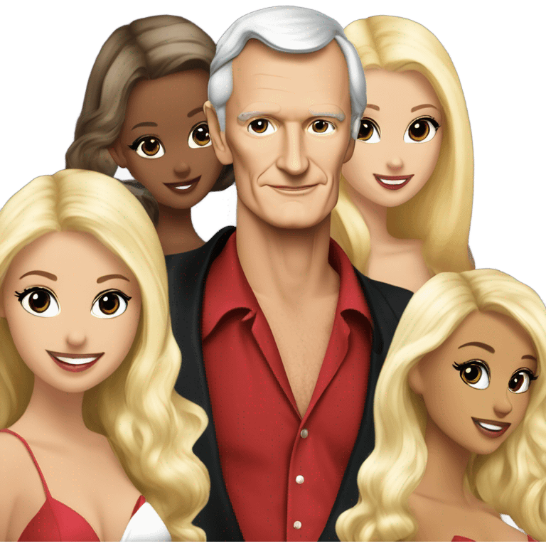 Young Hugh Hefner with 4 beautiful blondes emoji