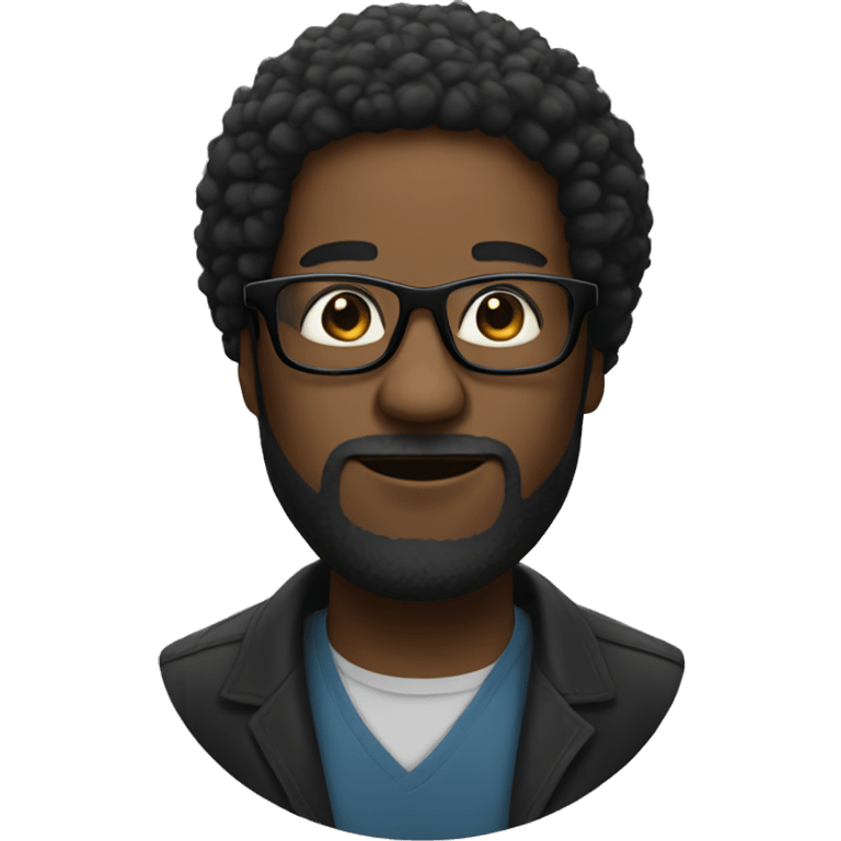 black man with an afro and a beard and black glasses emoji