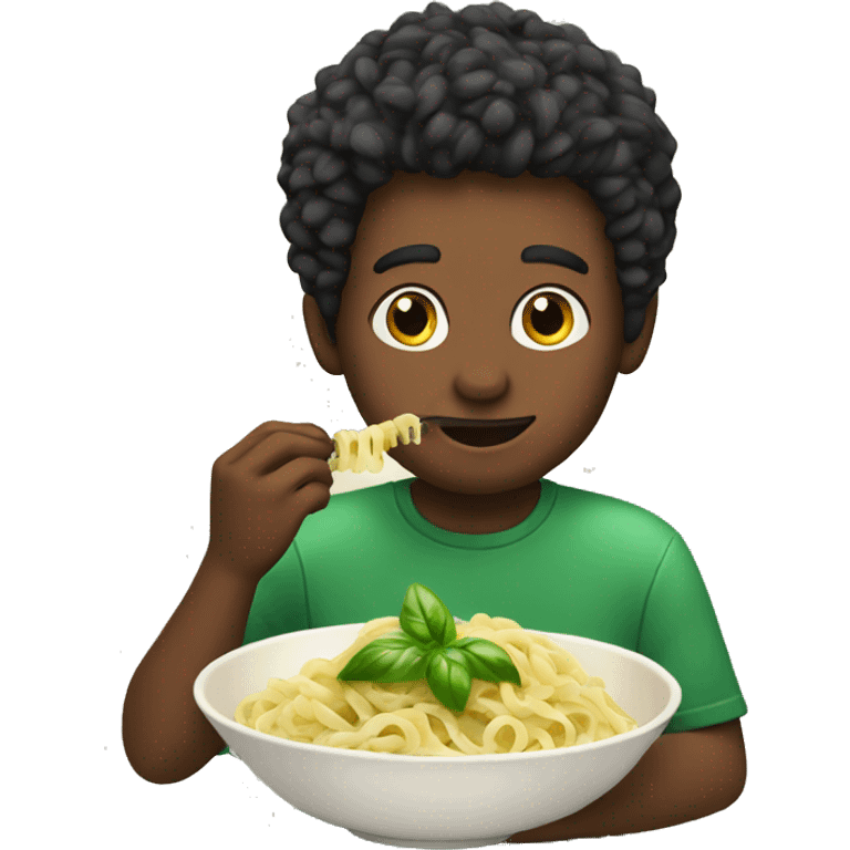 A young man eats basil pasta  emoji