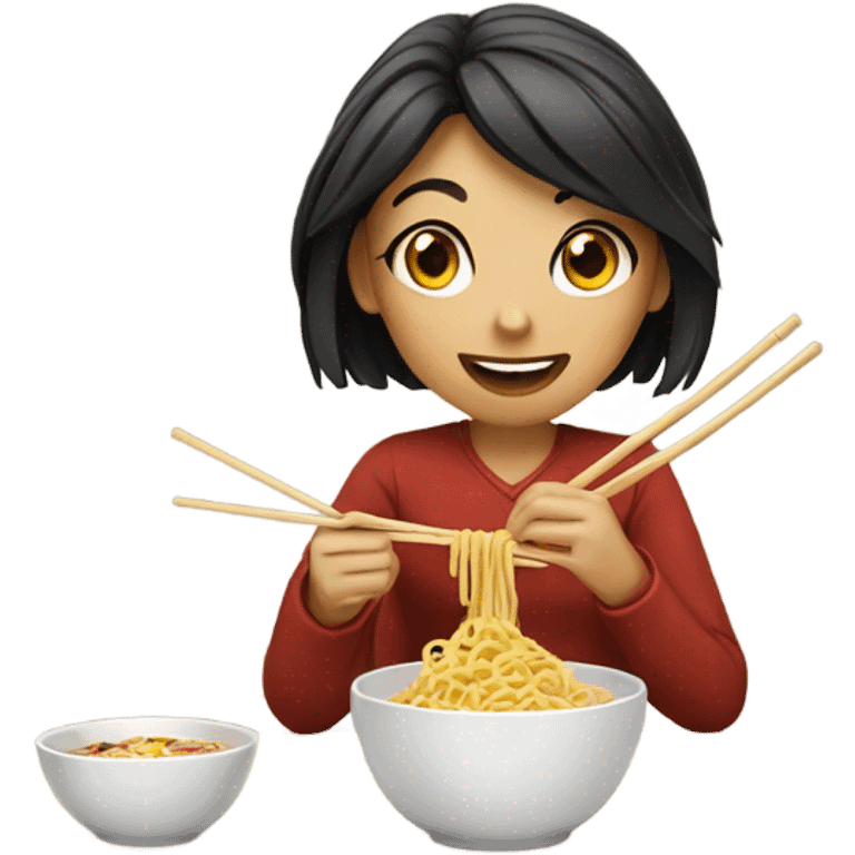 girl eating noodles emoji