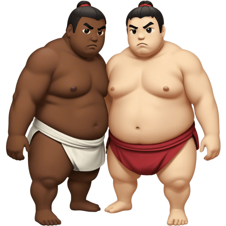 Cinematic Realistic Sumo Wrestling Emoji, depicted as an intense sumo match featuring powerful wrestlers in traditional mawashi, rendered with rich textures and dynamic dramatic lighting that captures the raw intensity of the sport. emoji