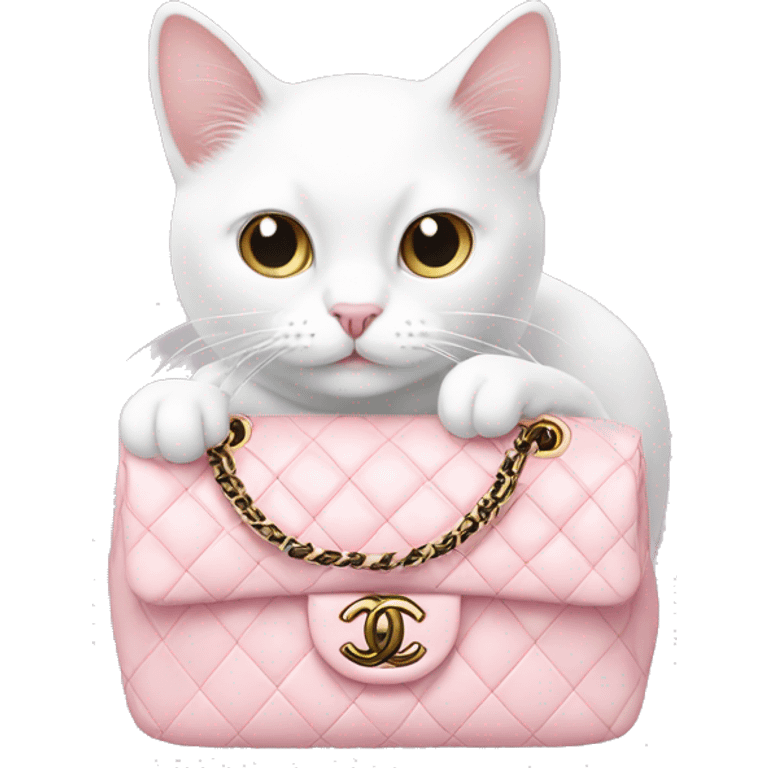 White cat in light pink chanel bag emoji