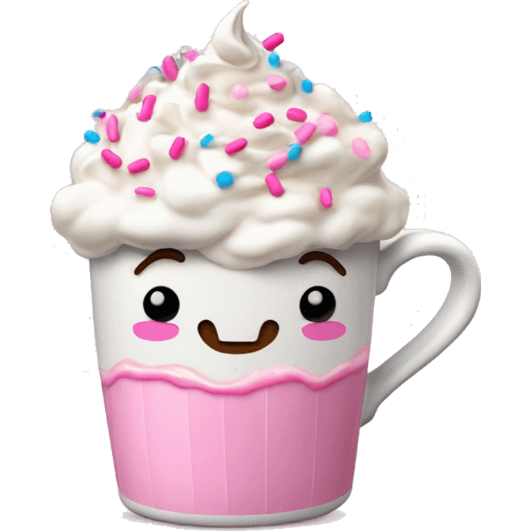 Coffee mug with whipped cream and pink sprinkles on top emoji