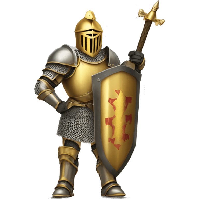 Gold armoured knight holding big banner emoji