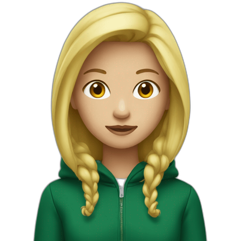 blond girl with dark green hoodie on  emoji