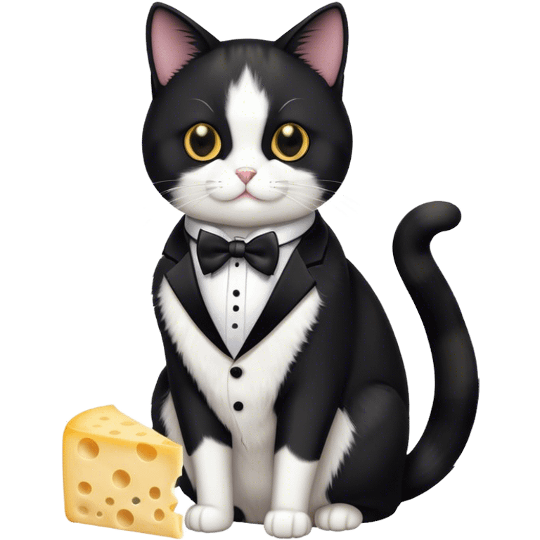 Tuxedo cat with cheese emoji