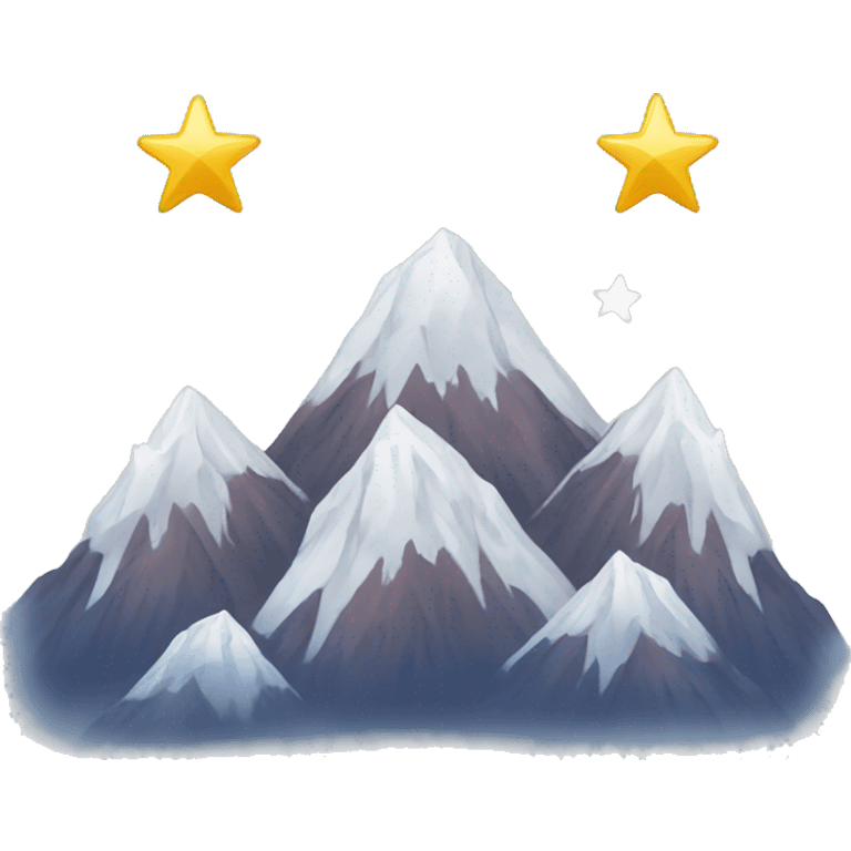 3 Snowy mountain tops with the one in the middle taller than the others, with 3 stars above them one star high than the other two emoji