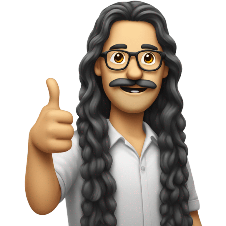 Long haired guy with big moustache and thin glasses giving a thumbs up emoji