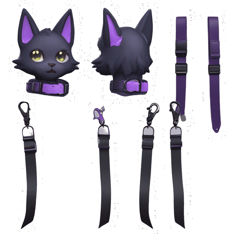 cool cute edgy pretty black techwear grey Purple ethereal fantasy nargacuga-bat-cat-Fakemon collar harness leather pouch emoji