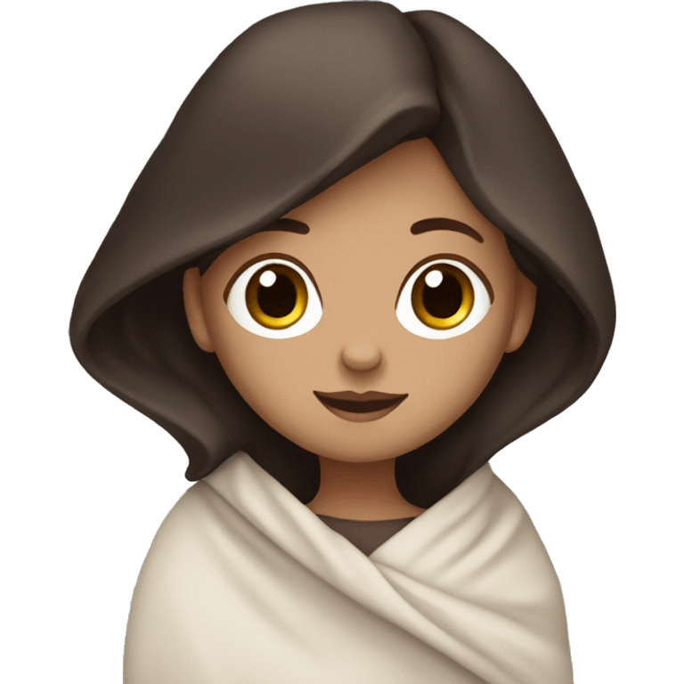 white girl with dark brown long hair wrapped in a blanket emoji