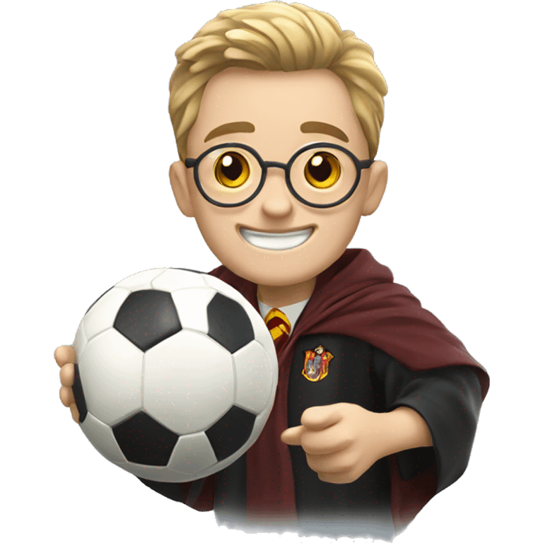 Happy Harry Potter with soccer ball in his hand emoji