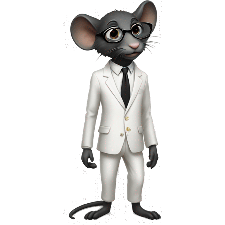 Full body and leg standing Black rat wearing a white suit and glasses and beautiful pant emoji