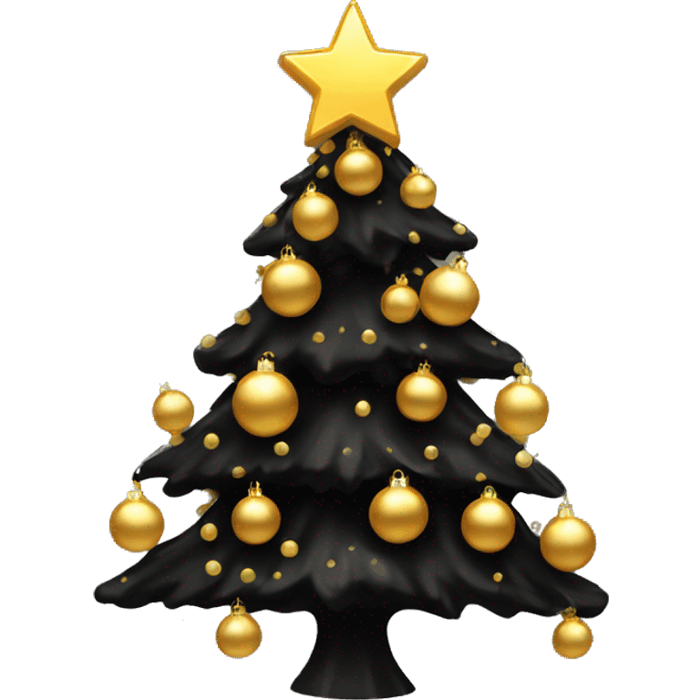 Black Christmas tree, with shiny golden balls and golden lights emoji