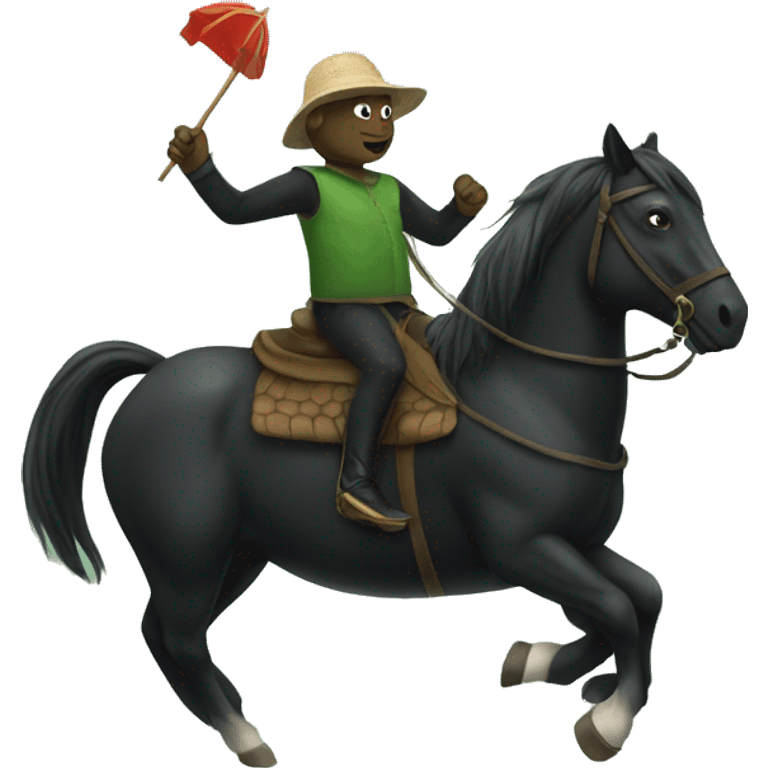 Turtle riding a black horse  emoji