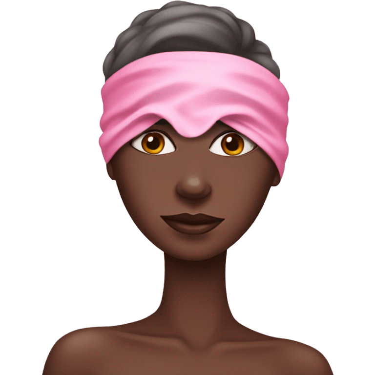 Dark skin girl wearing Pink satin sleep mask emoji