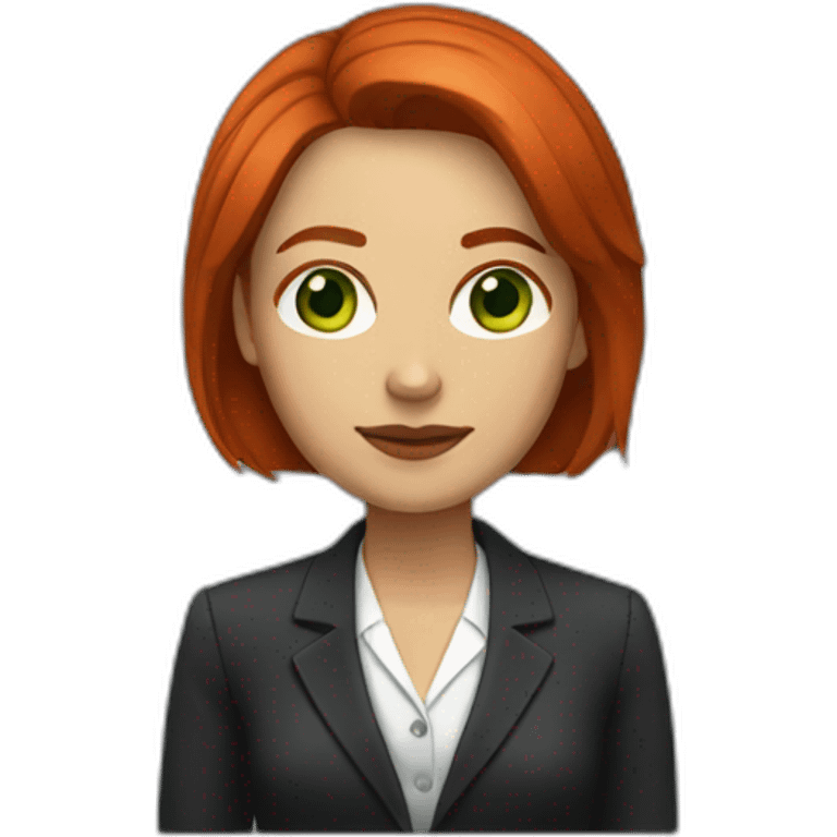 Lawyer woman with a bob red hair and green eyes emoji