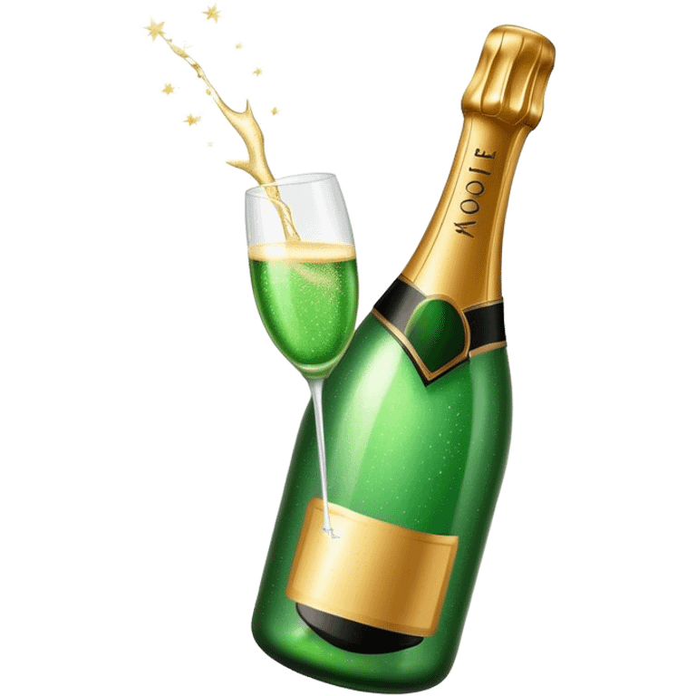 A bottle of champagne that is green with sparkles emoji