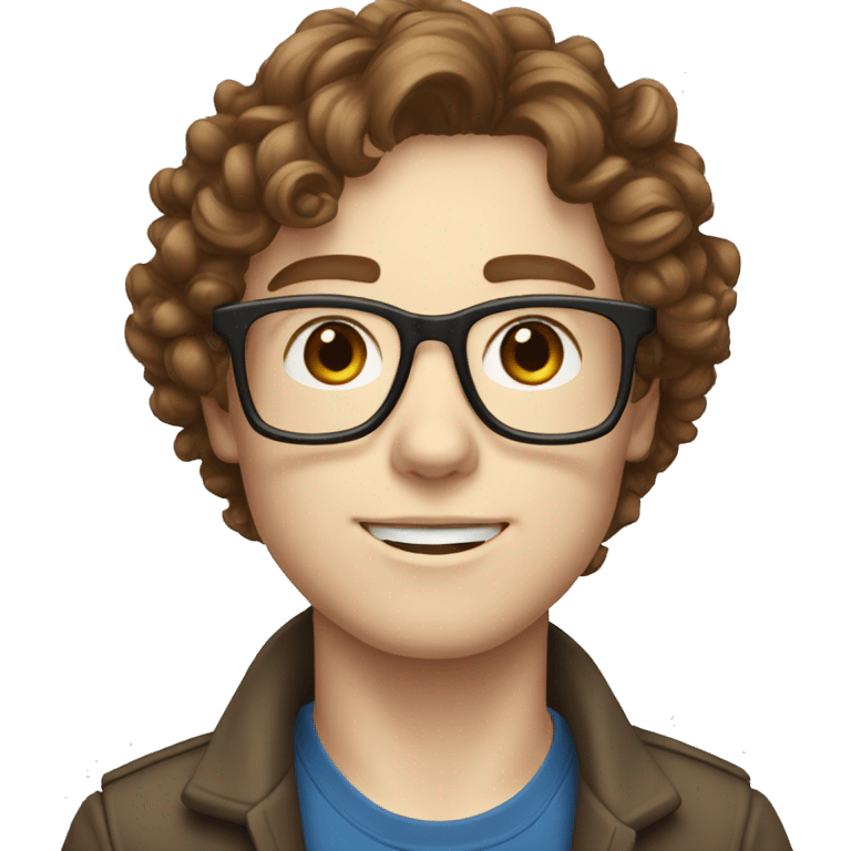 nerd, glasses, blue eyes, pale skin, brown hair, curly hair emoji