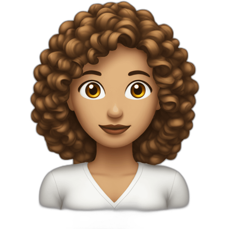 Mujer cabello rizado largo castaño emoji