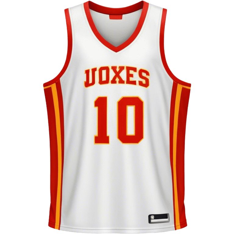 Cinematic Realistic image of a basketball jersey rendered in bold team colors with finely textured fabric and realistic creases, set against an energetic court backdrop with bright, dynamic lighting emoji