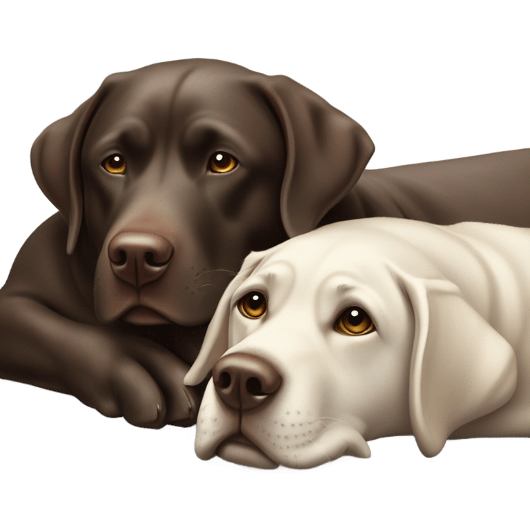 Chocolate Labrador cuddling a silver Labrador  emoji