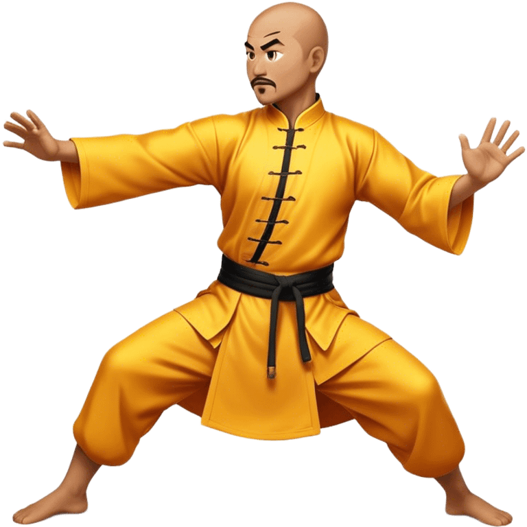 Cinematic Realistic Kung Fu Action Emoji, depicted as an epic martial arts scene with a master executing a precise move in traditional attire, rendered with fluid motion and vibrant textures under dramatic high-contrast lighting. emoji