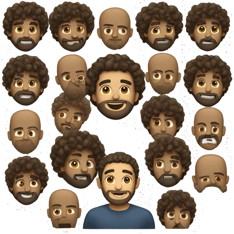 Latino man with beard and curly hair eat emoji