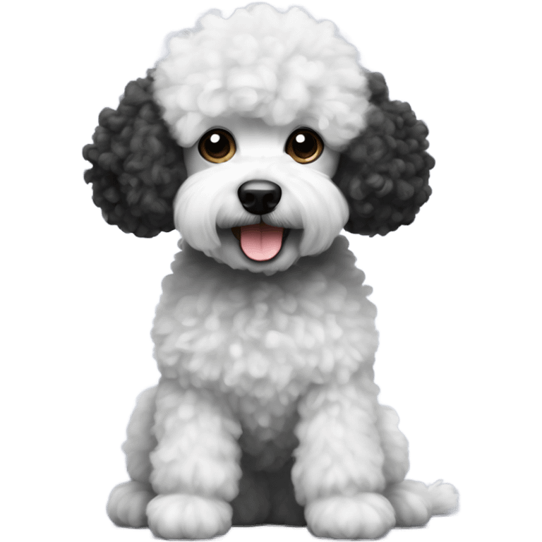 Dog that is black and white poodle with fluffy curly hair emoji