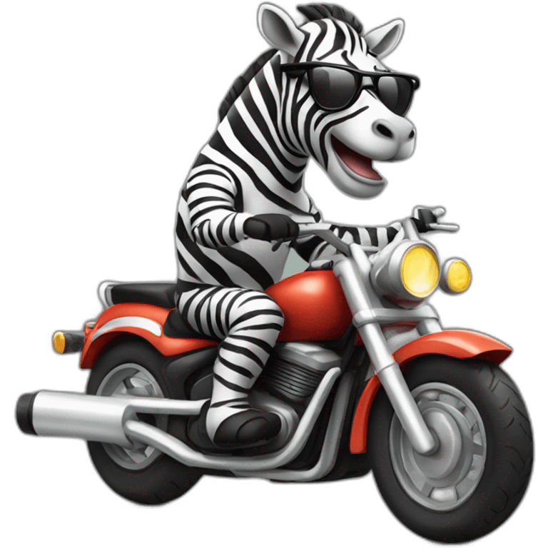 zebra with cool glasses riding a motorcycle emoji