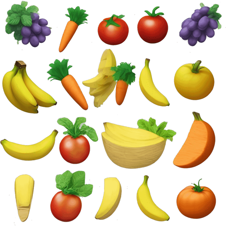 Food-Based Emotes
Description: Create emotes from fruits and vegetables. For example, banana slices can be the eyes, and a piece of carrot can be a smile. Different foods, like tomatoes, grapes, and nuts, can add color and a variety of emotions. emoji