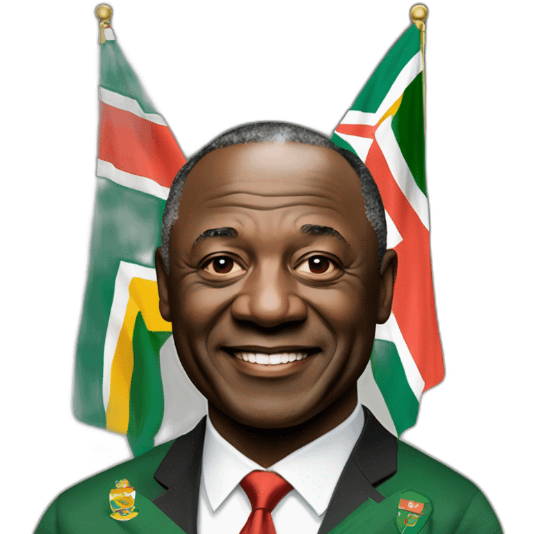 President Cyril Ramaphosa with the flag of South Africa behind him emoji