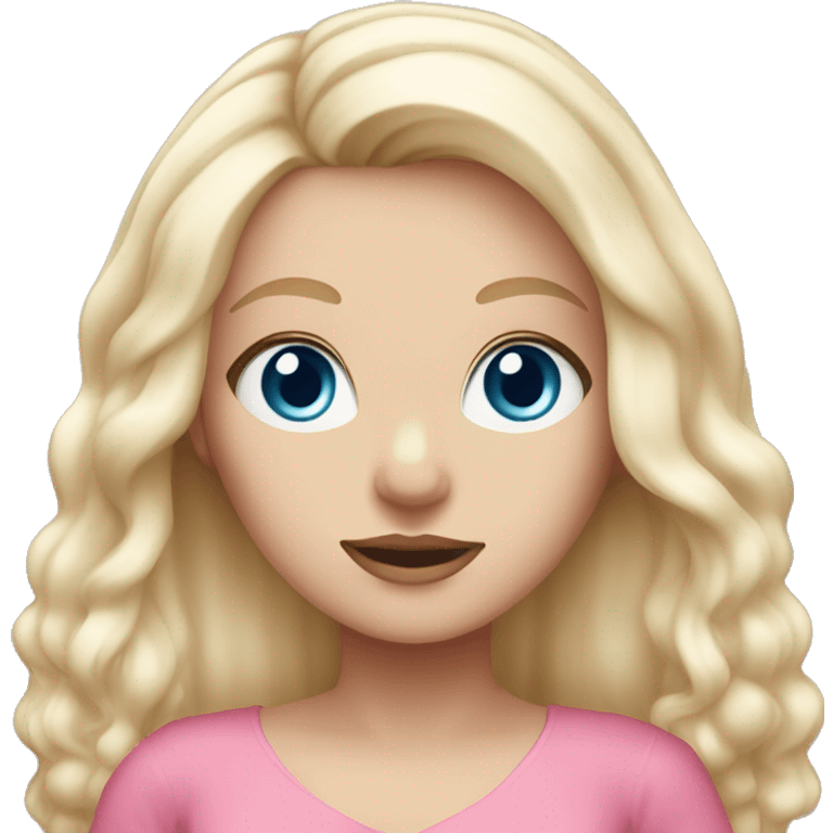 White girl. Long white blonde hair. Blue eyes. Pink dress.  emoji