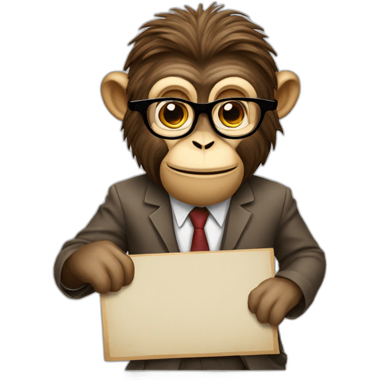 professor monkey with beard, glasses, mustache holding a sign like emoji