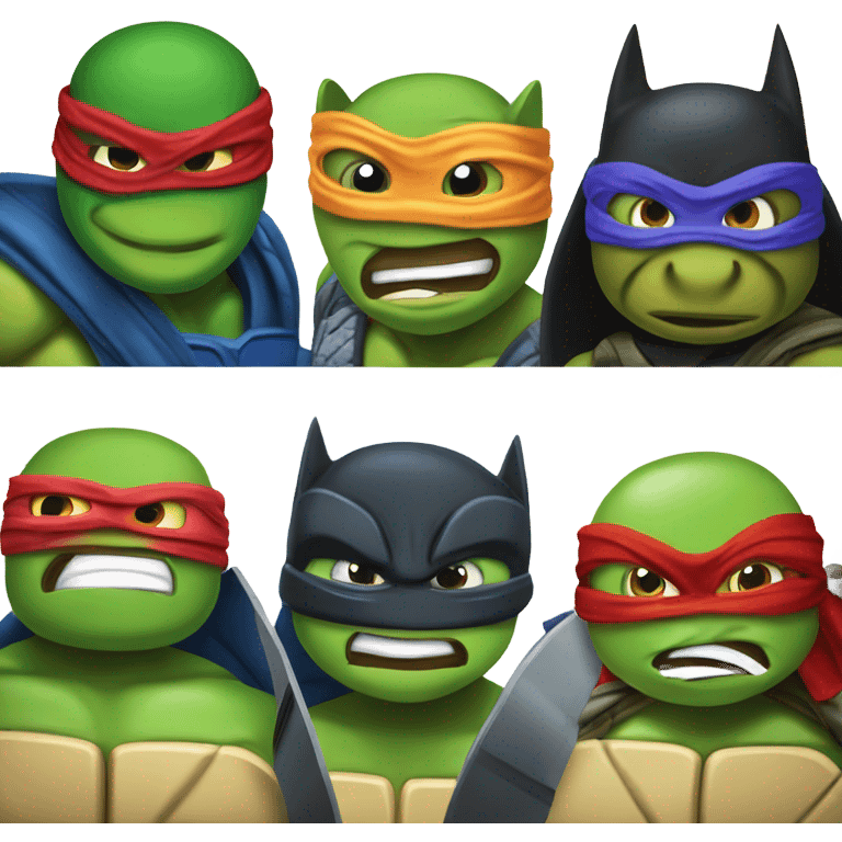 The four ninja turtles fighting Batman  emoji